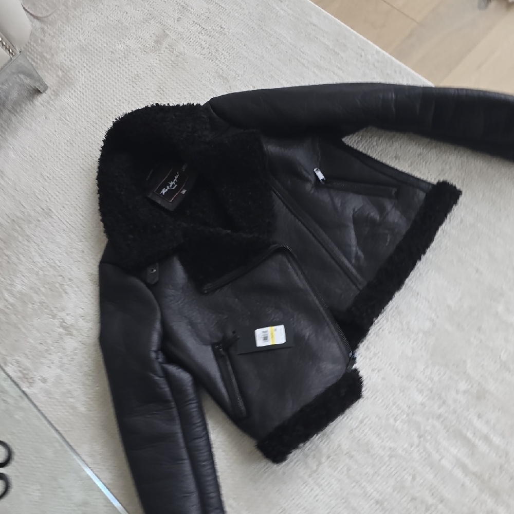 New Karl Lagafer Black  Shearling Jacket